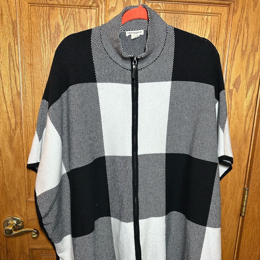 Black and White Fringe Poncho/Sweater by Siriano